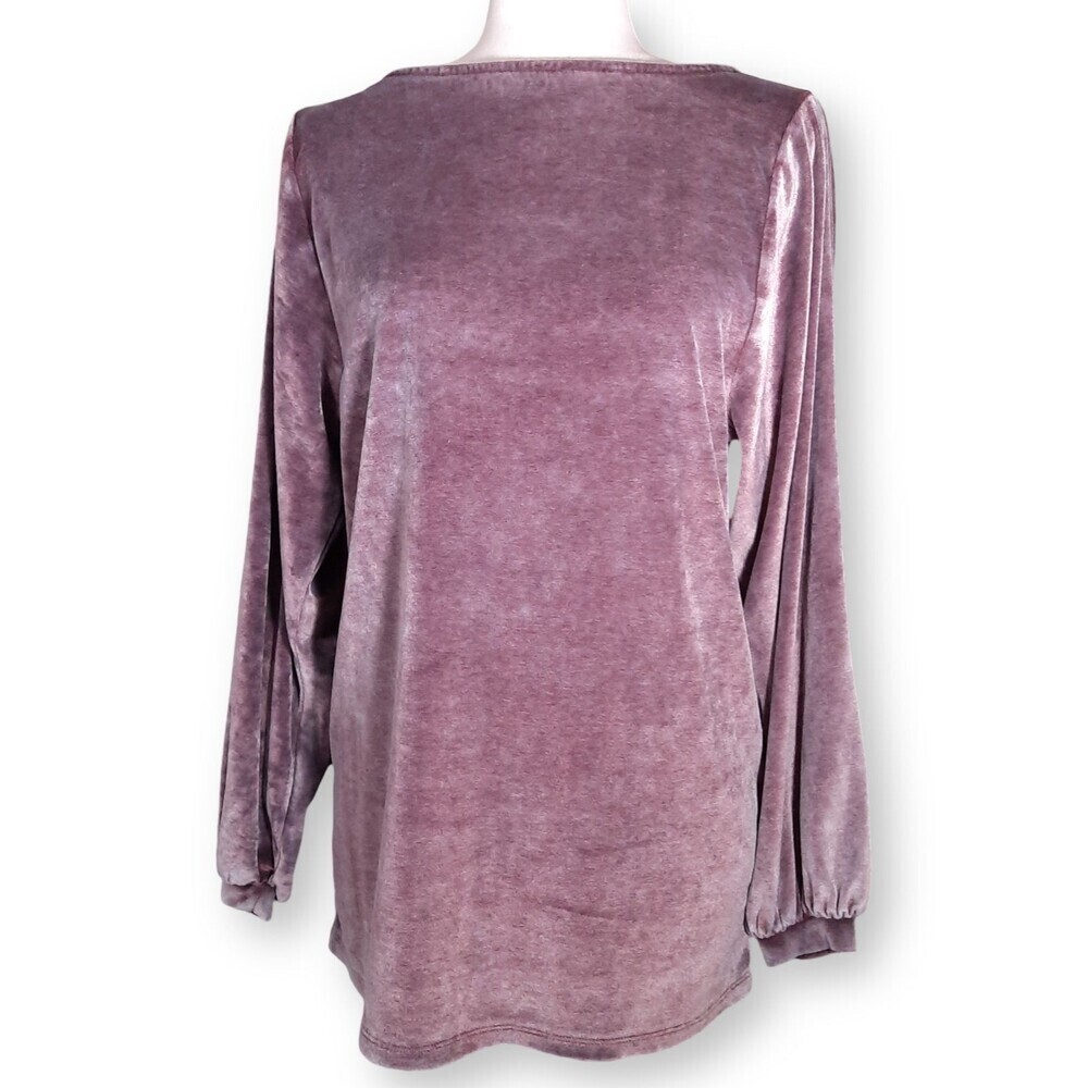 Cupio Velour Tunic Size Small Long Puff Sleeve Boat Neck Lavender Velvet Y2K